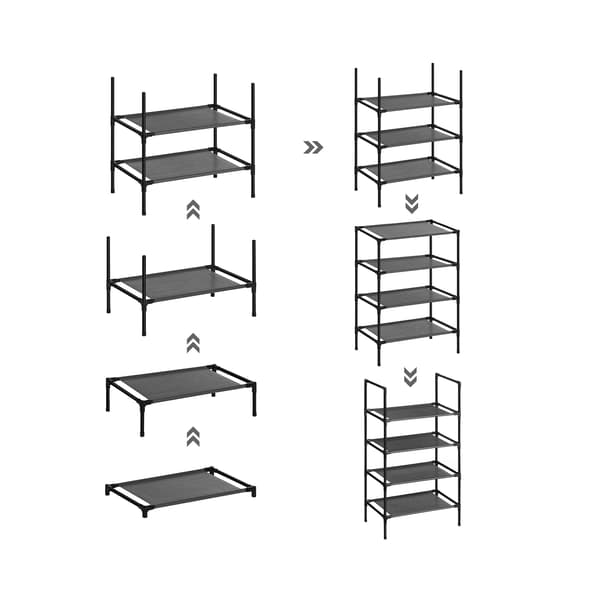 Skohylde - Pladsbesparende design - 4 hylder - Sort