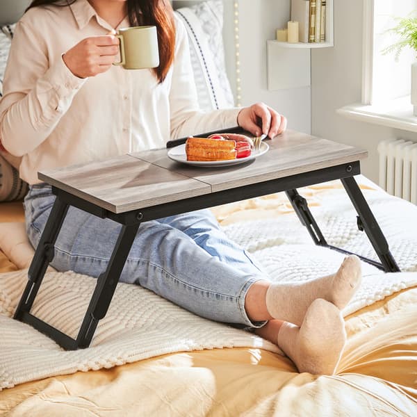 Morgenmadsbakke - foldbare ben - højdejusterbar - grå