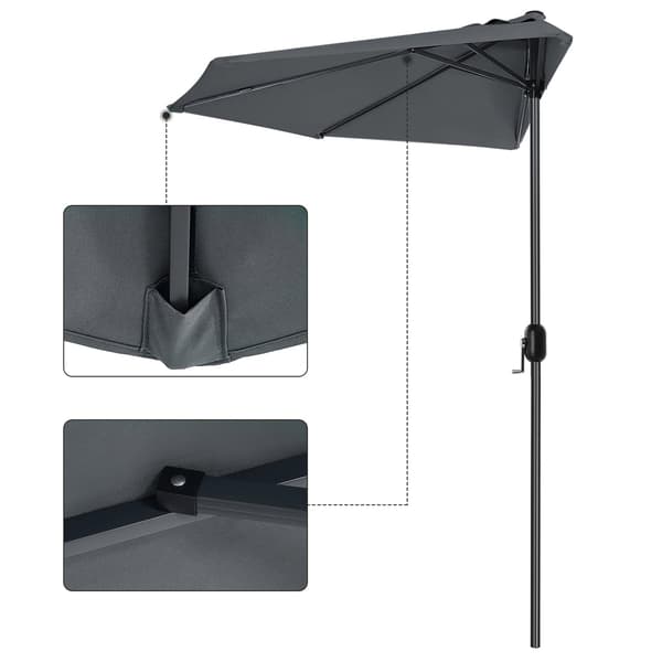 Parasol - Med håndsving - Ø 270 cm - Grå
