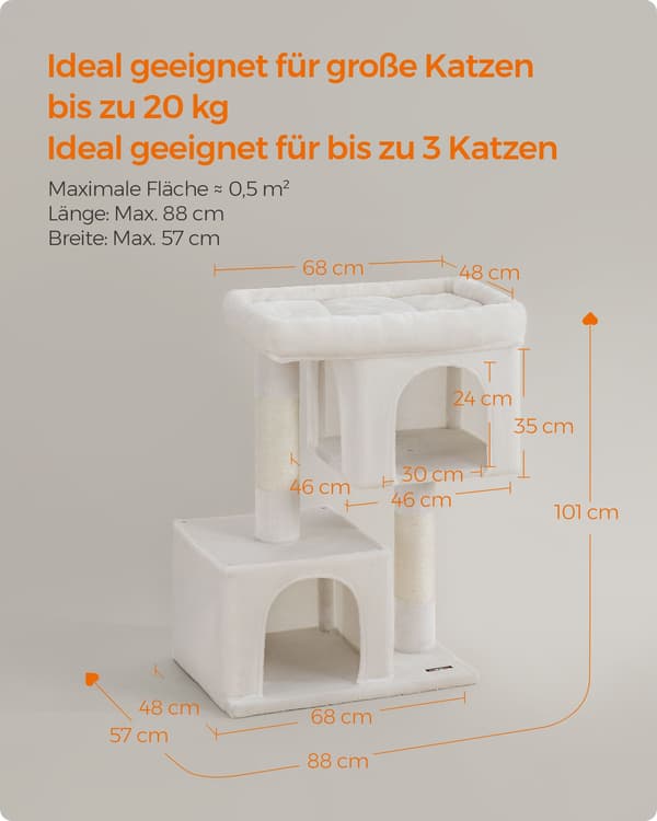 XL kradsetræ med stor platform, cremehvid