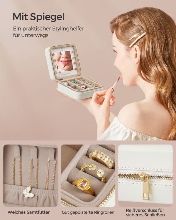 Smyckeskrin - bärbar - sammet - molnvit