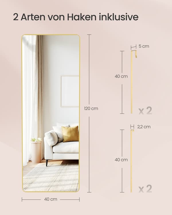 Rektangulär spegel - 120 x 40 cm - vägg- eller dörrmontering - bläcksvart