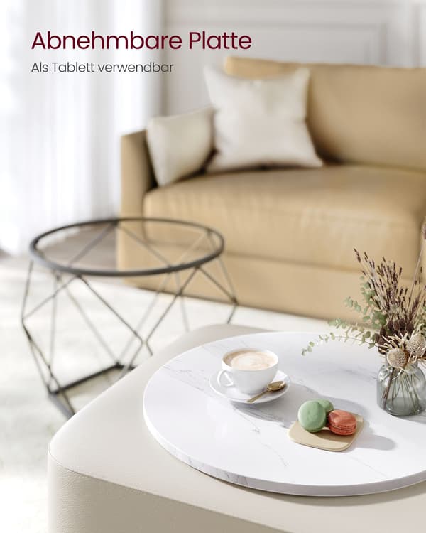 Runt soffbord set om 2 - modern design - vit bläcksvart marmor