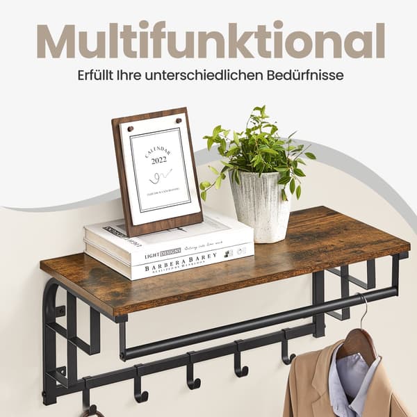Väggkapphängare med hyllplan - robust design - brunsvart