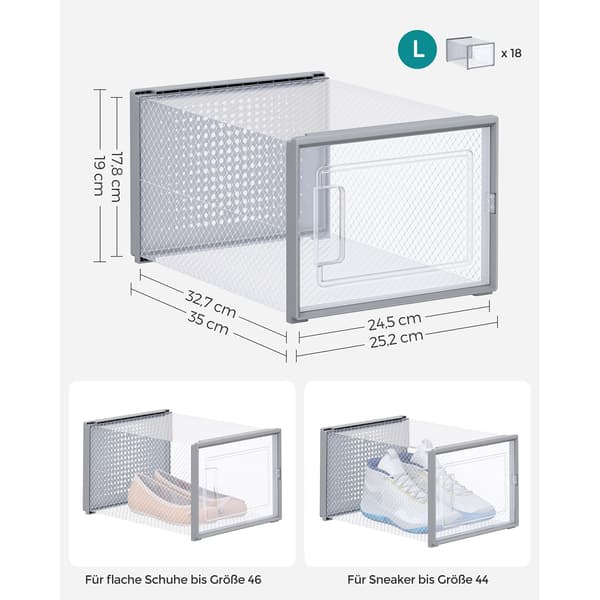 Skoæsker - Transparente og stabelbare - 18 dele - Grå