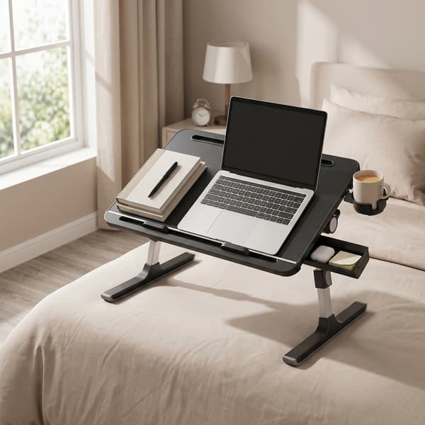 Laptopbord - Hopfällbart - Höjdjusterbart - 56 x 40 cm - Svart