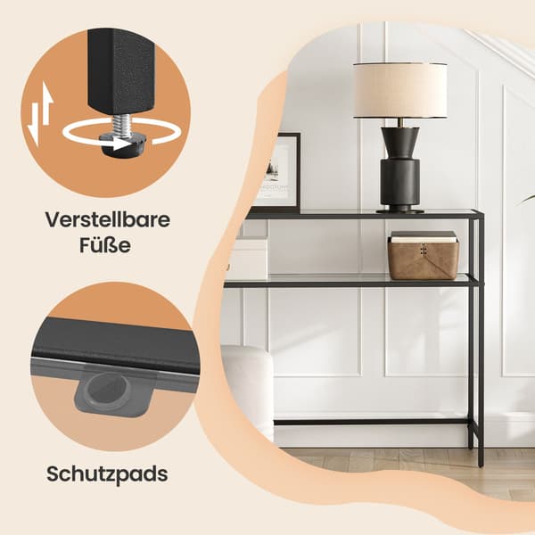 Konsolbord - 2 niveauer - Glas og stål - Sort transparent