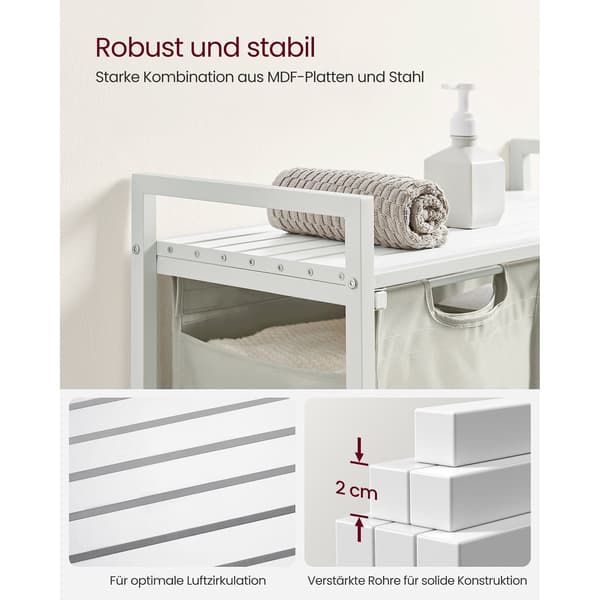 Tvättkorg - 2 x 46 L - med hyllplan - vit