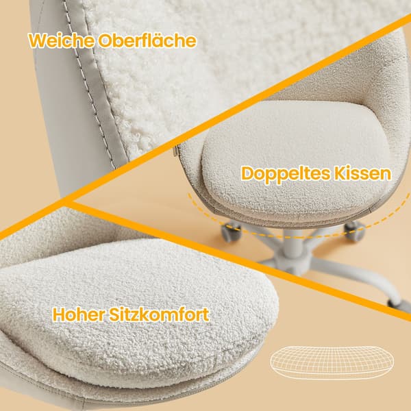 Hemmakontorsstol - Bekväm fleecedesign - Cappuccino Beige-Cloud White