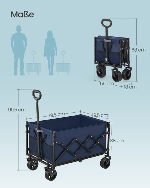 Hopfällbar handkärra - kompakt - 90 liter - midnattsblå