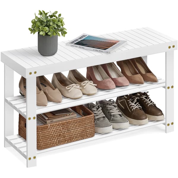 Skobänk - Bambu - 3 Hyllor - 90 cm - Molnvit