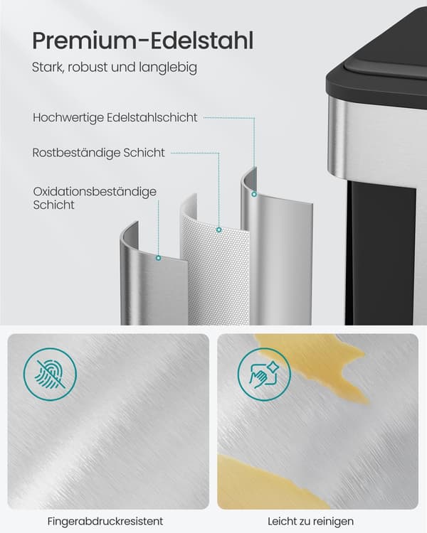 Avfallssorteringssystem - 2 x 30 l - för återvinningsbart och restavfall - metallsilver