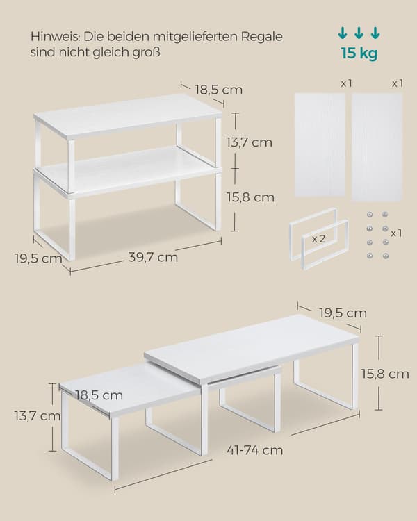Kryddställ set om 2 stapelbara och expanderbara Cloud White-Snow White