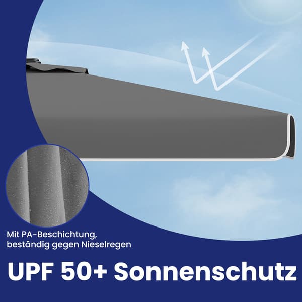 Balkonparasol - Rektangulær 200 x 150 cm - UPF 50+ - Grå