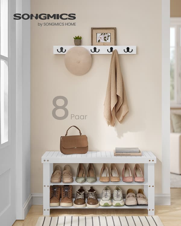 Skobänk - Bambu - 3 Hyllor - 90 cm - Molnvit