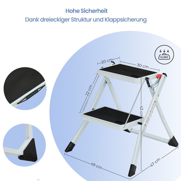 Trappestige - Sammenklappelig og stabil - Hvid-sort