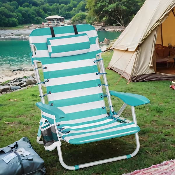 Hopfällbar strandstol - Lätt och kompakt - Grönvit