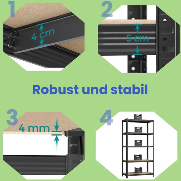 Opbevaringshylde - Tung og robust - Stål - Sort