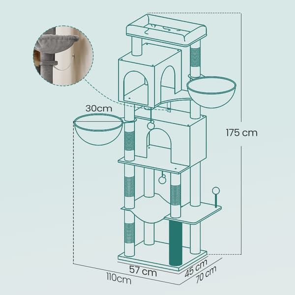 Kradsetræ 175 cm - Flere niveauer og 2 huler - Duegrå