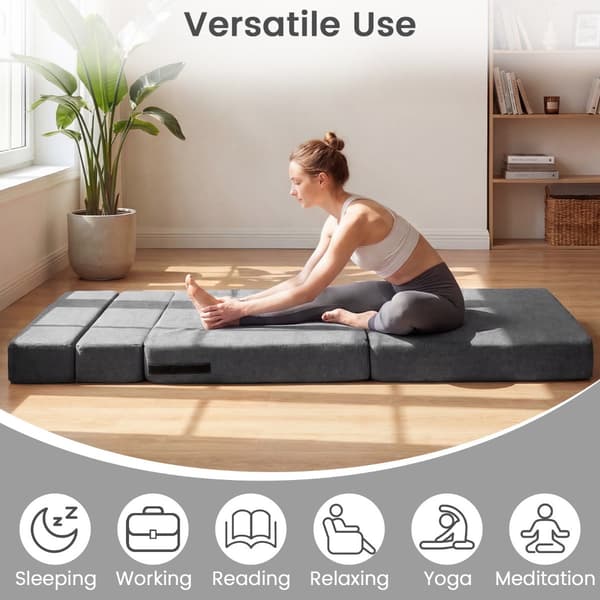 i - Fällbar sängsoffa i chenille med kudde för vardagsrum, sovrum och hemtkontor - 3 1 2 - Grå
