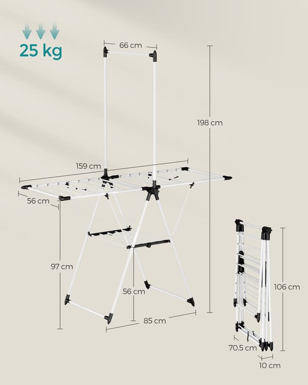 Tørrestativ med 2 niveauer og vinger - Stål - Hvid
