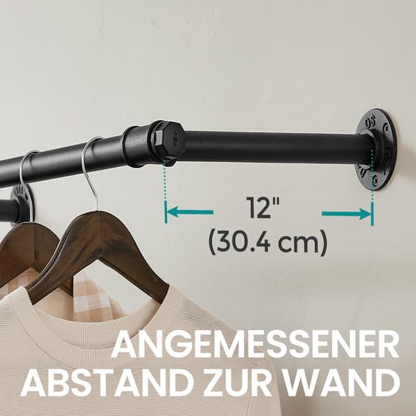 Vægmonteret garderobestang - Robust og stilfuld - Sort