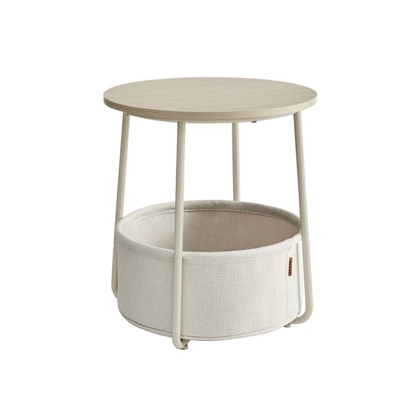 Pyöreä sivupöytä kangaskorilla 45 cm beige