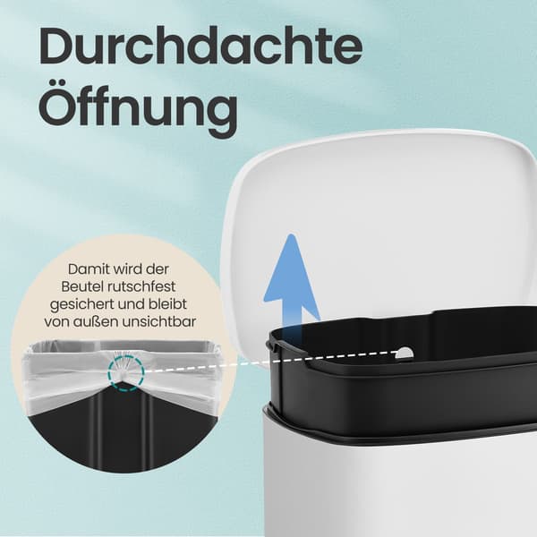 Papperskorg - Modern design - 50 liter - Vit