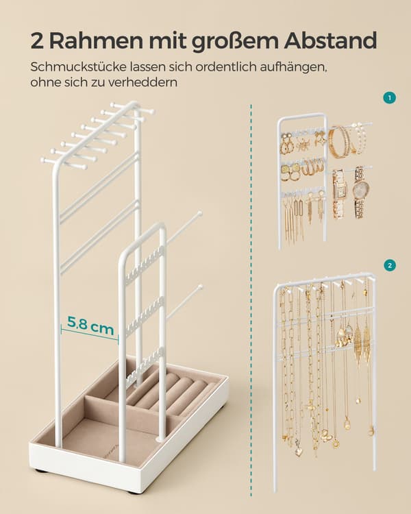 Smyckesställ - metallram - presentidé - vit