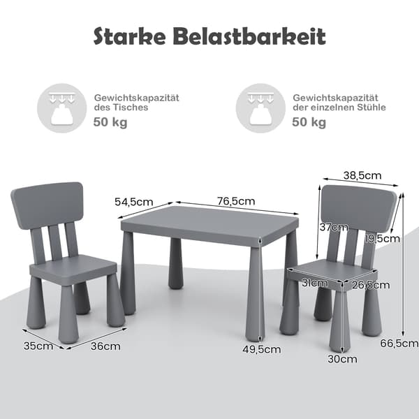 delad - barnstolgrupp barnbord med stolar barnmöbler i plast - 3 2 - Grå
