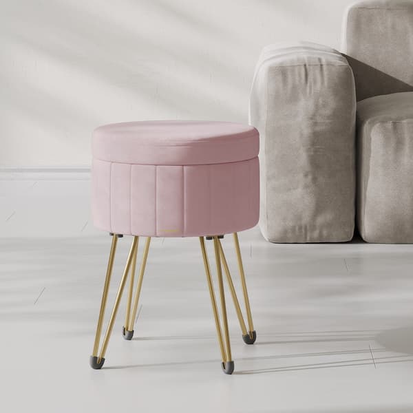 Rund pall med förvaring - sammet - rosa