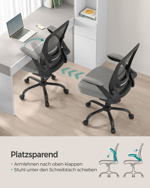 Kontorstol - ergonomisk med armlæn og vippefunktion - duegrå