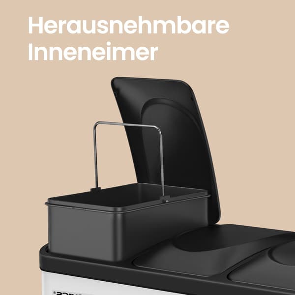 Affaldsbeholder med 3 rum - Affaldssorteringssystem - Hvid-Sort