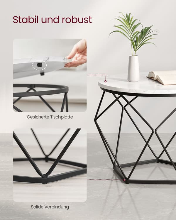 Runt soffbord set om 2 - modern design - vit bläcksvart marmor