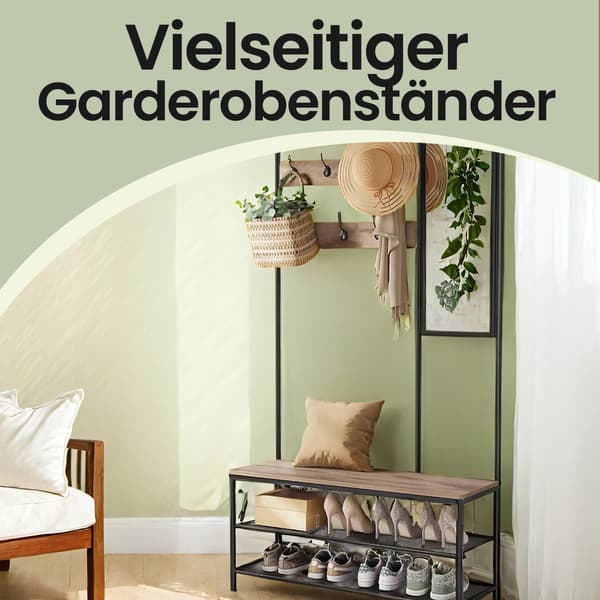 Tøjstativ - Industriel stil - Med kroge - Kamelbrun-Blæksort