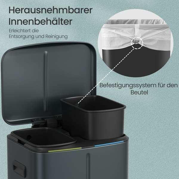 Affaldsbeholder - Affaldssorteringssystem 2 rum - Grøngrå