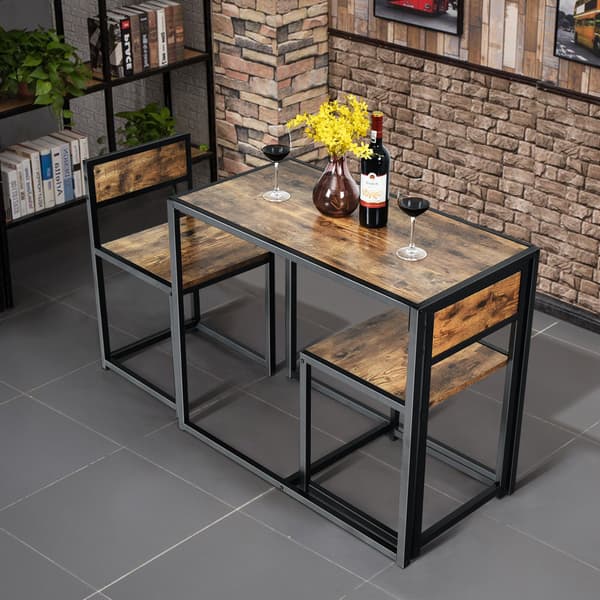st - Bord Grupp Set + Stolar Antik - 3 2 - Brun