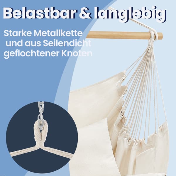 Hängstol - Boho-stil med 2 kuddar - Krämvit