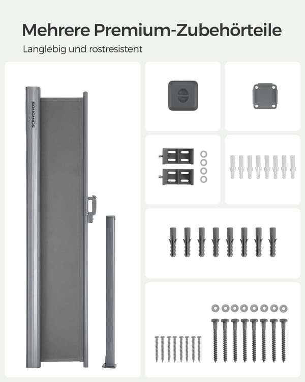 Sidomarkis - 180 x 400 cm - Utdragbar - Insynsskydd - Grå