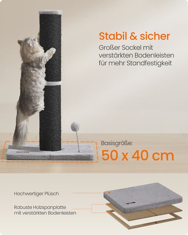 Raapimispuu 85 cm - Pehmoleikkipallo ja kello - Musteenmusta