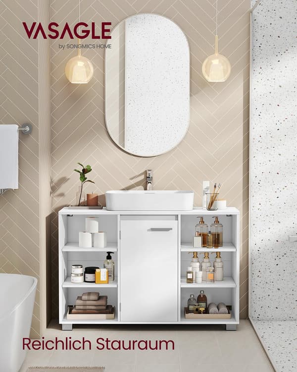 Badrumskommod - justerbara hyllor - Cloud White