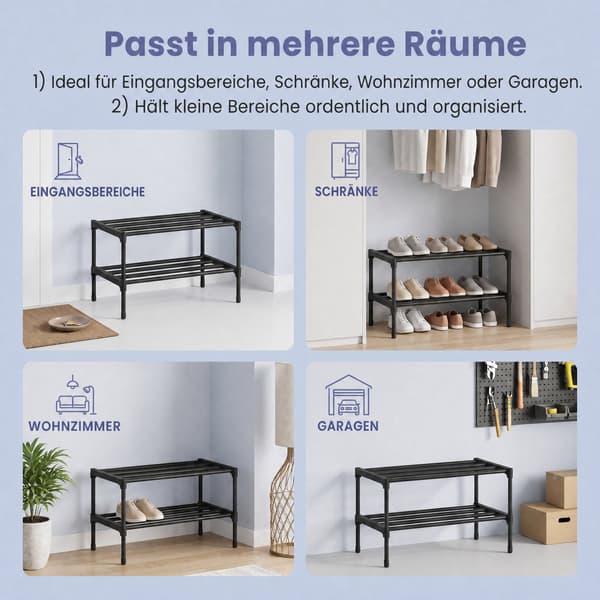 Kenkäteline - 2 tasoa - modulaarinen - tilaa säästävä - musta