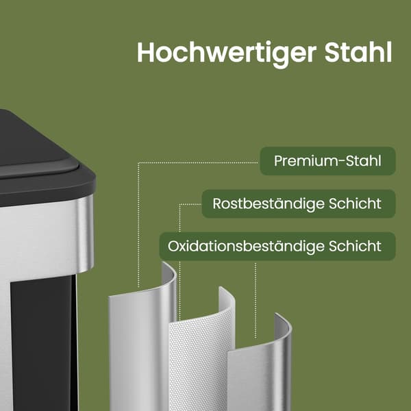 Kökspapperskorg - Stor med lock - Metall - Metallisk silver