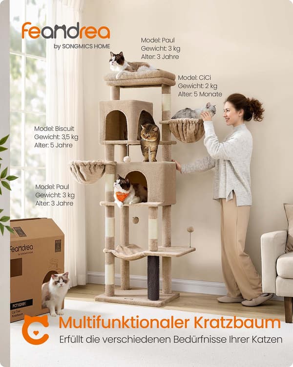 Kradsetræ 175 cm - 2 huler og 2 senge - kamelbrun
