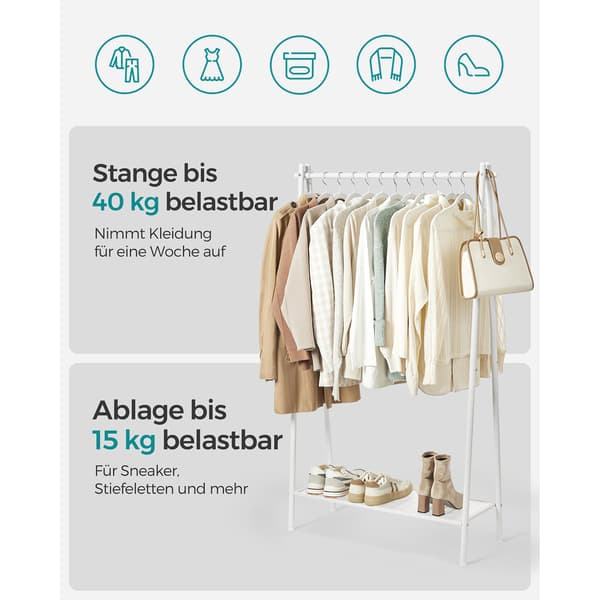 Klädställning - med hyllplan - stål - vit