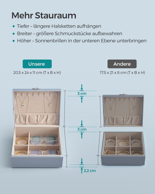 Smykkeskrin - 2 niveauer med håndtag - tågeblå