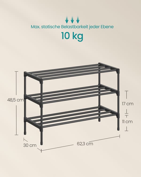 Skohylde - 3 niveauer - Stabelbar - Pladsbesparende - Sort