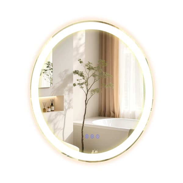 Rund badrumsspegel - Med LED-belysning - Dimbar - 61 cm - Vit