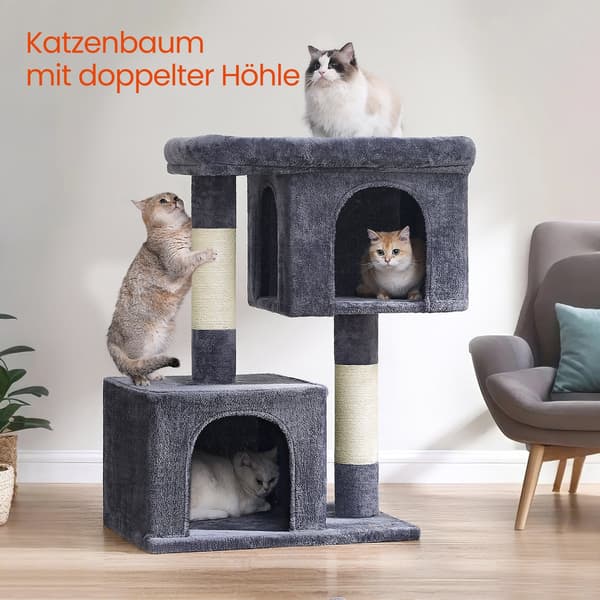 Kradsetræ med stor platform - plys - beige