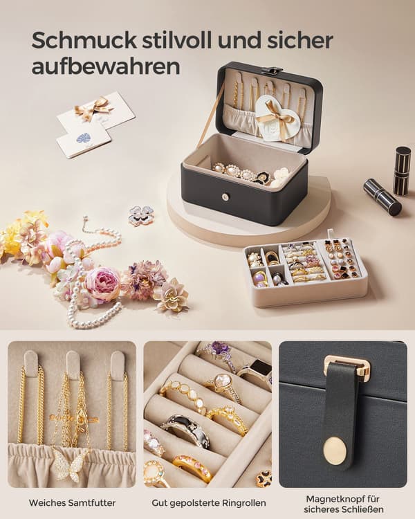 Liten portabel smyckeskrin - elegant design - bläcksvart